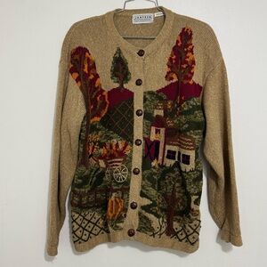 Vintage Jantzen Classics Sweater Hand Embroidered Women Size M Fall Cardigan